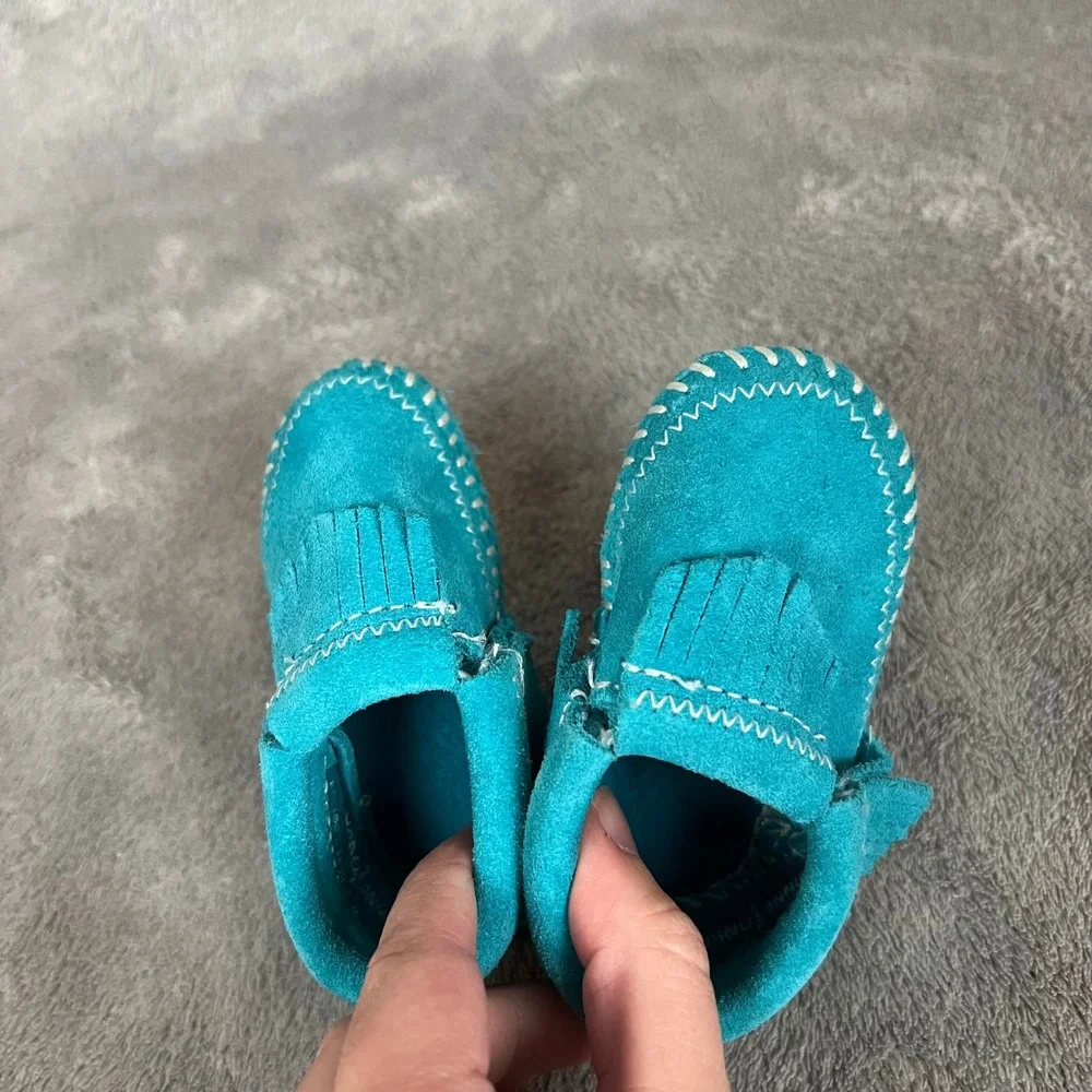Minnetonka Infant Riley Booties Turquoise Suede Leather Fringe Size 0